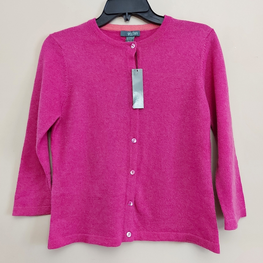 Griffen Cashmere pink 2 ply cardigan sweater size small